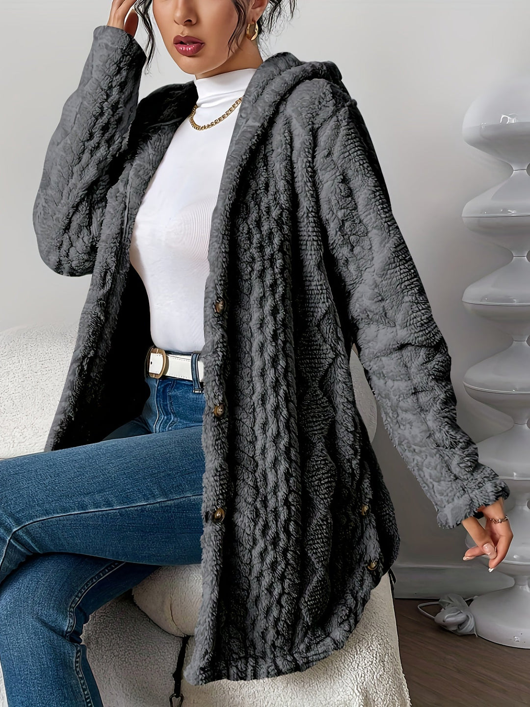 Women’s Cozy Hooded Fleece Cardigan Jacket
