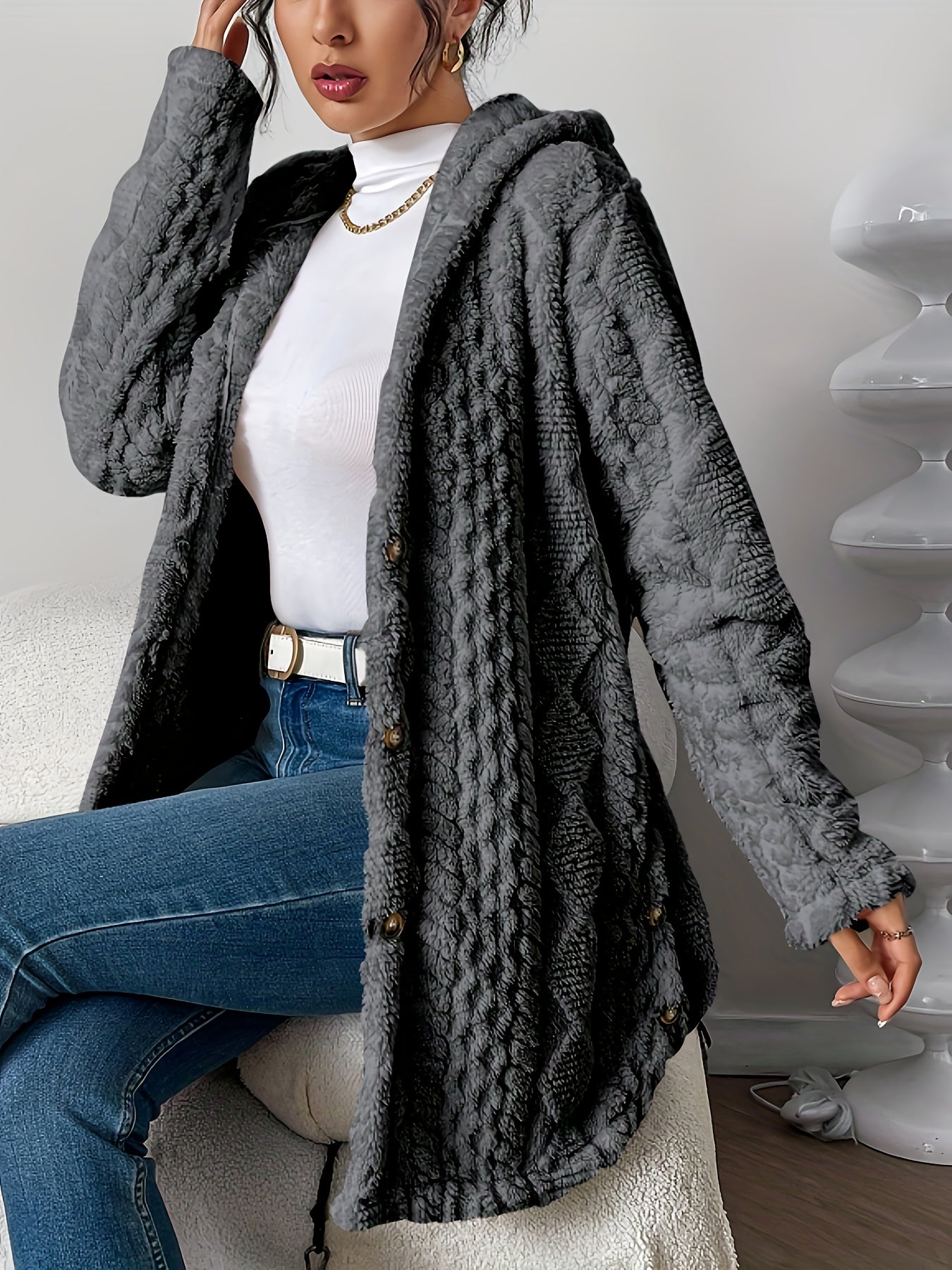 Women’s Cozy Hooded Fleece Cardigan Jacket