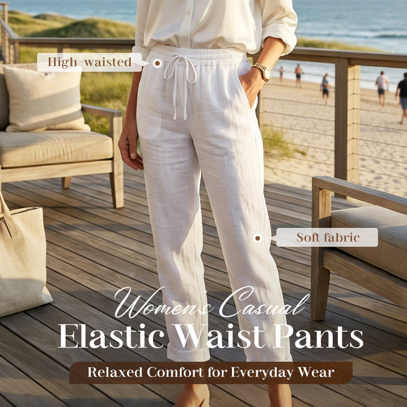 Women's Elastic Waist Cotton Linen Casual Pants