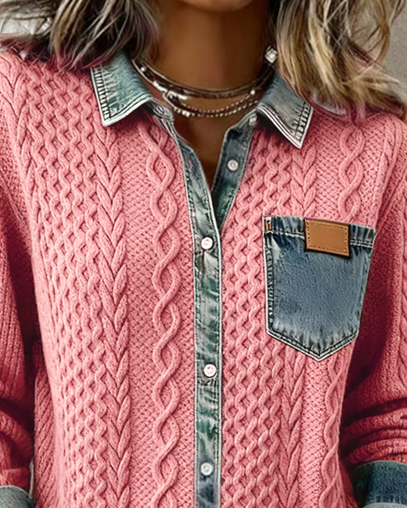 Juliane | Pink Knitted Denim Sweater