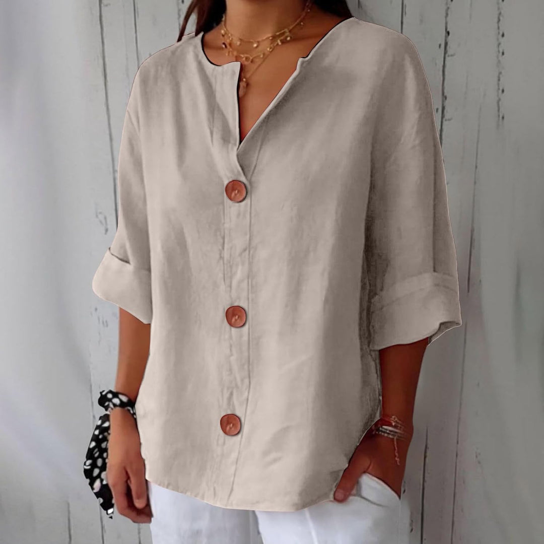 Serena™ | Relaxed Button Blouse with Tummy-Flattering Drape