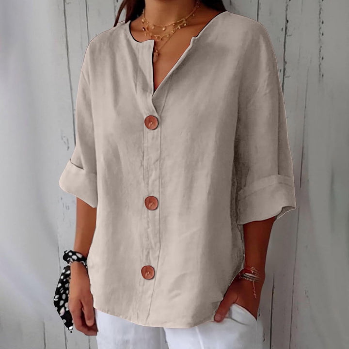 Serena™ | Relaxed Button Blouse with Tummy-Flattering Drape