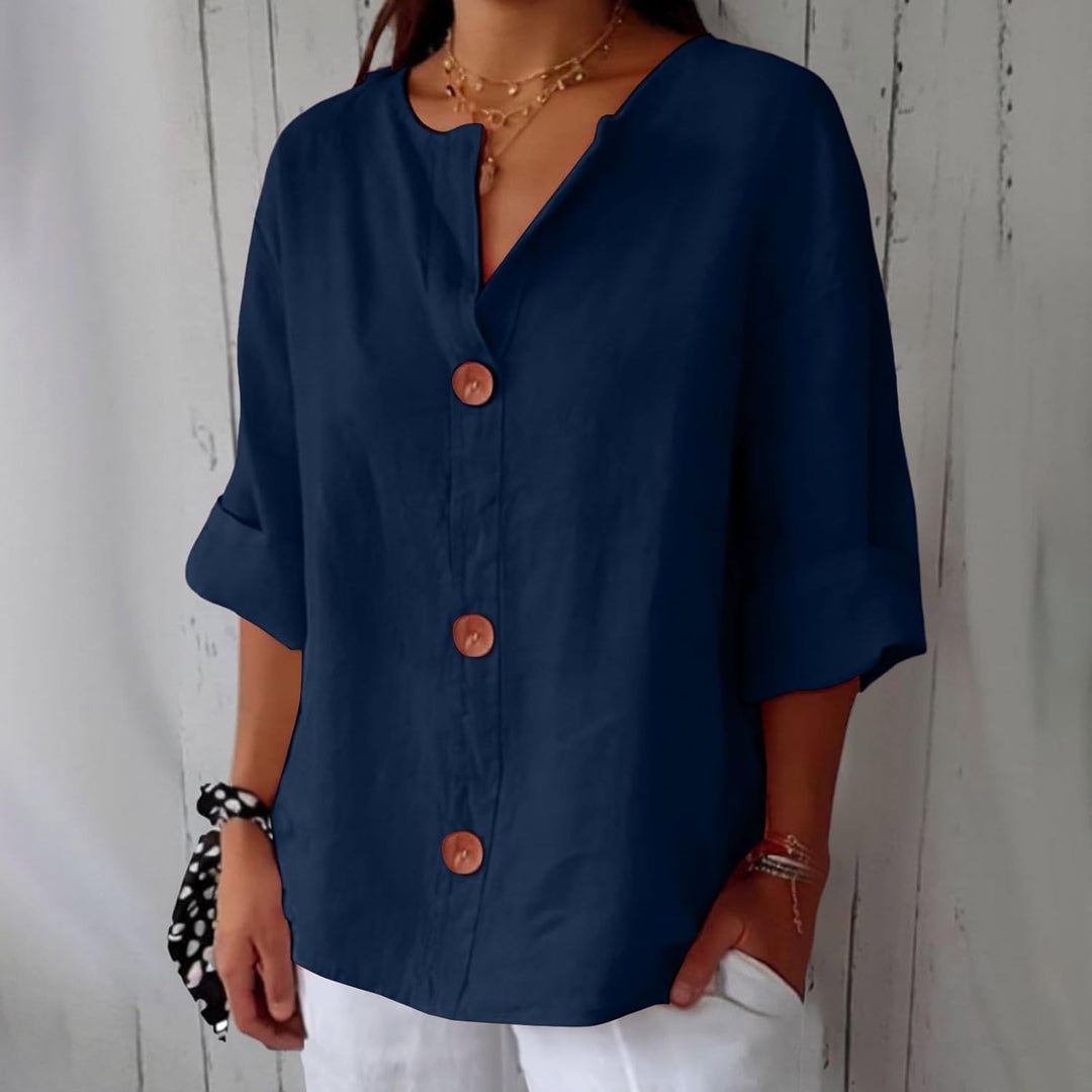 Serena™ | Relaxed Button Blouse with Tummy-Flattering Drape