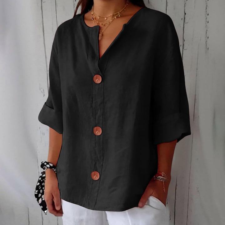 Serena™ | Relaxed Button Blouse with Tummy-Flattering Drape
