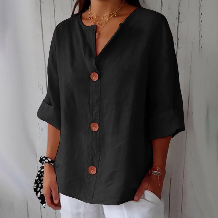 Serena™ | Relaxed Button Blouse with Tummy-Flattering Drape