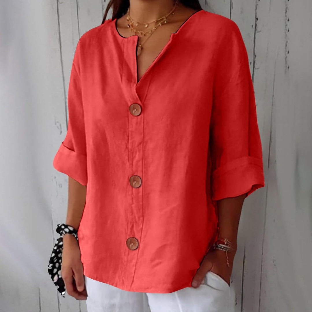 Serena™ | Relaxed Button Blouse with Tummy-Flattering Drape