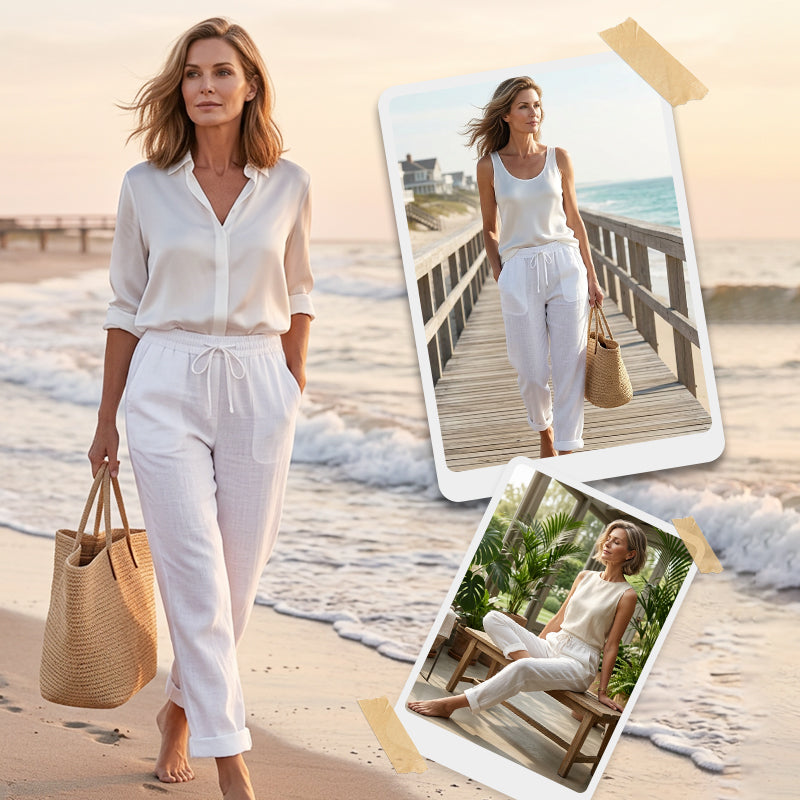 Women's Elastic Waist Cotton Linen Casual Pants