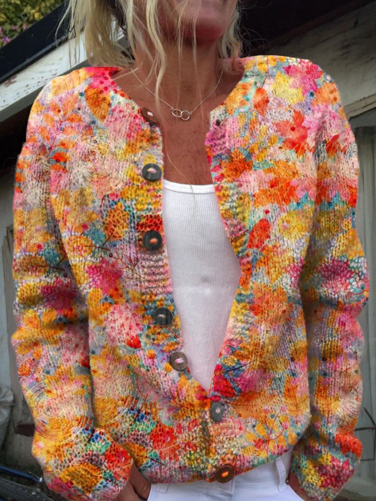 Floral Print Buttoned Casual Cardigan | Sweater