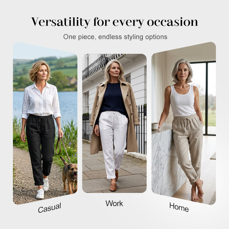 Women's Elastic Waist Cotton Linen Casual Pants