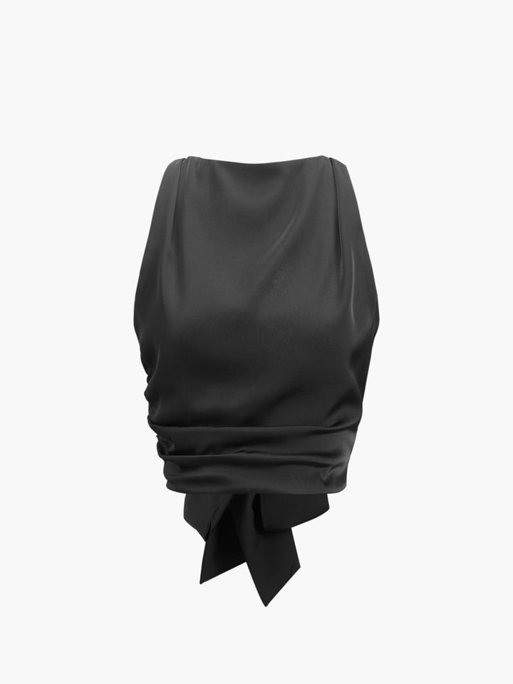 Cowl Neck Ruched Open Back Tank Top