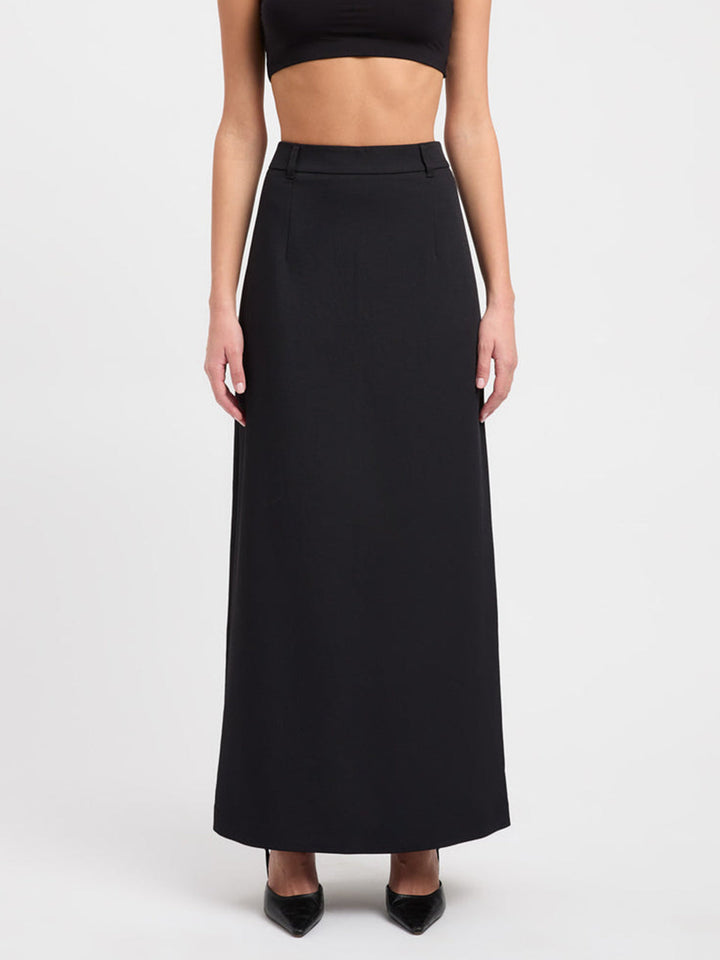 Slim Fit Semi-Sheer Elegant Slit Back Maxi Skirt Without Belt