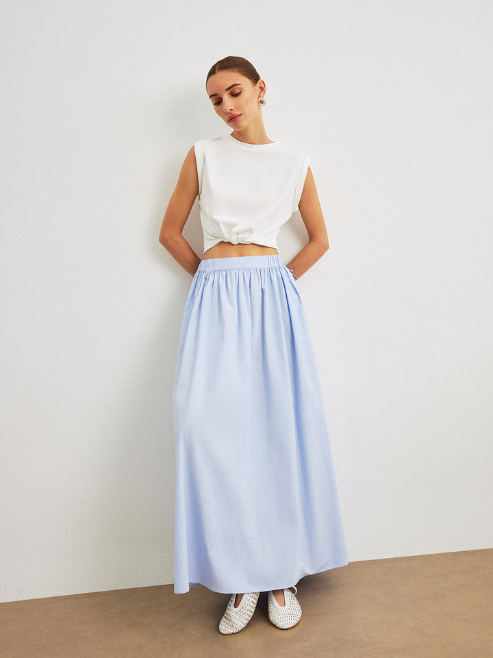 Cotton Midi A-Line Skirt With Pockets