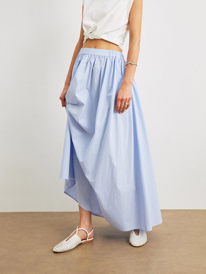 Cotton Midi A-Line Skirt With Pockets