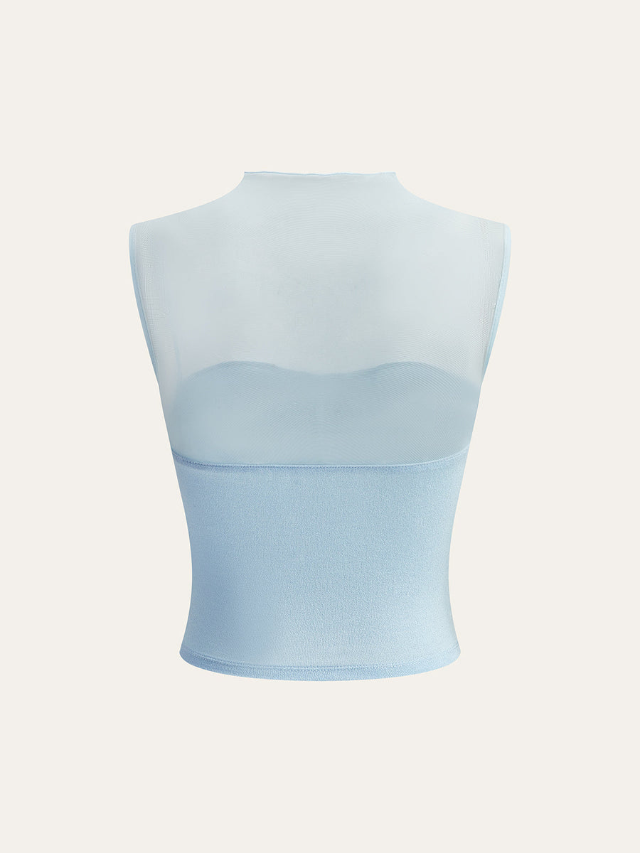 Semi-Sheer Mesh Panel Wrap Top