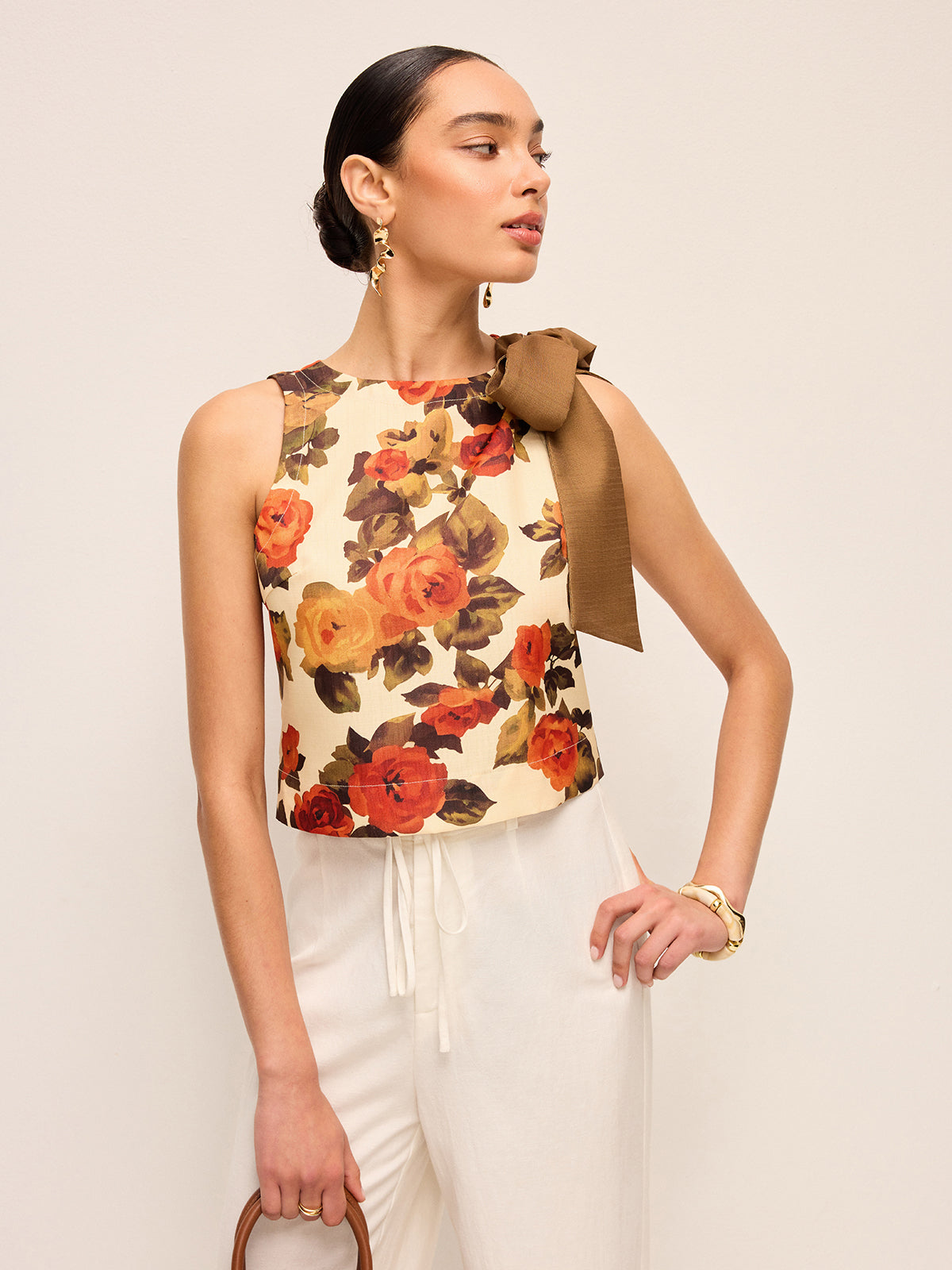 Floral Print Bow Detail Tank Top