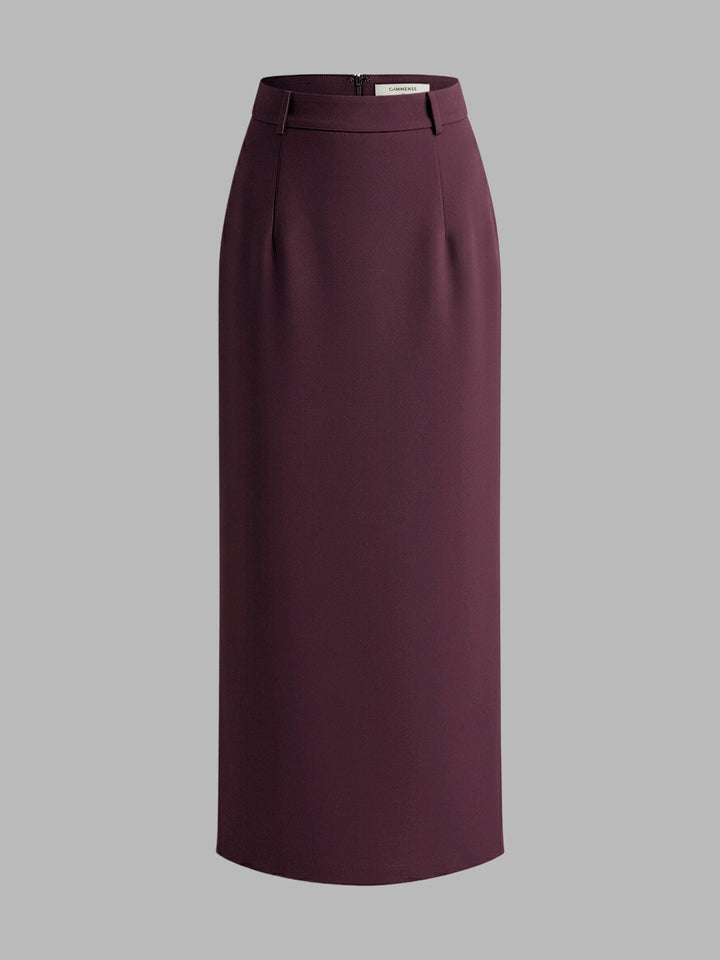 Slim Fit Semi-Sheer Elegant Slit Back Maxi Skirt Without Belt