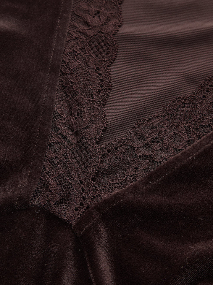 Lace V-Neck Velvet Sleeveless Top