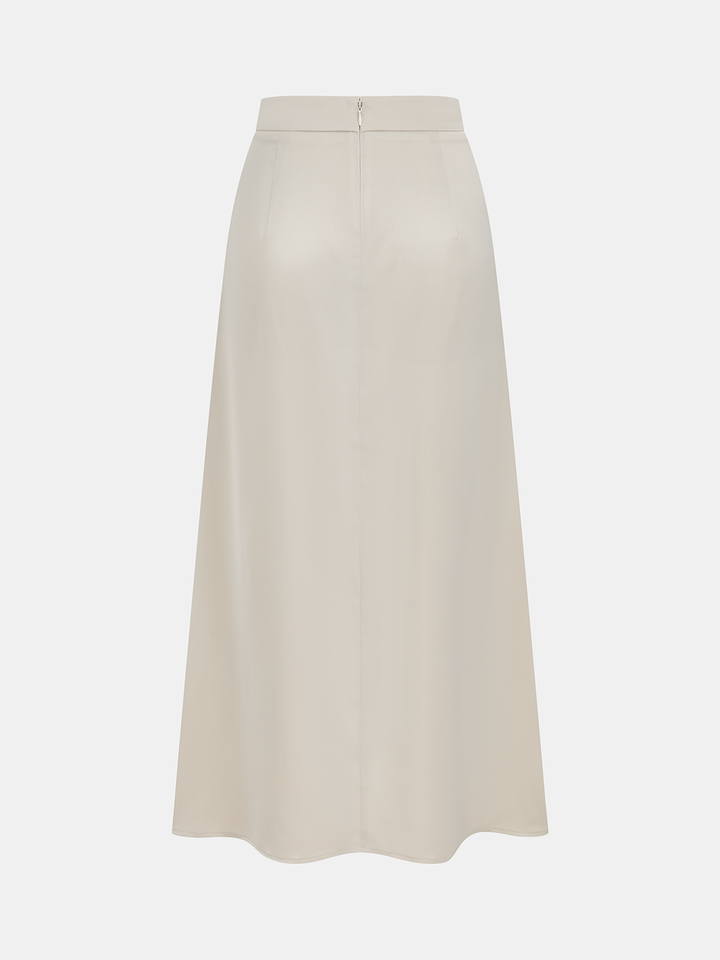 Satin Asymmetric Ruched Top & Midi Skirt Set
