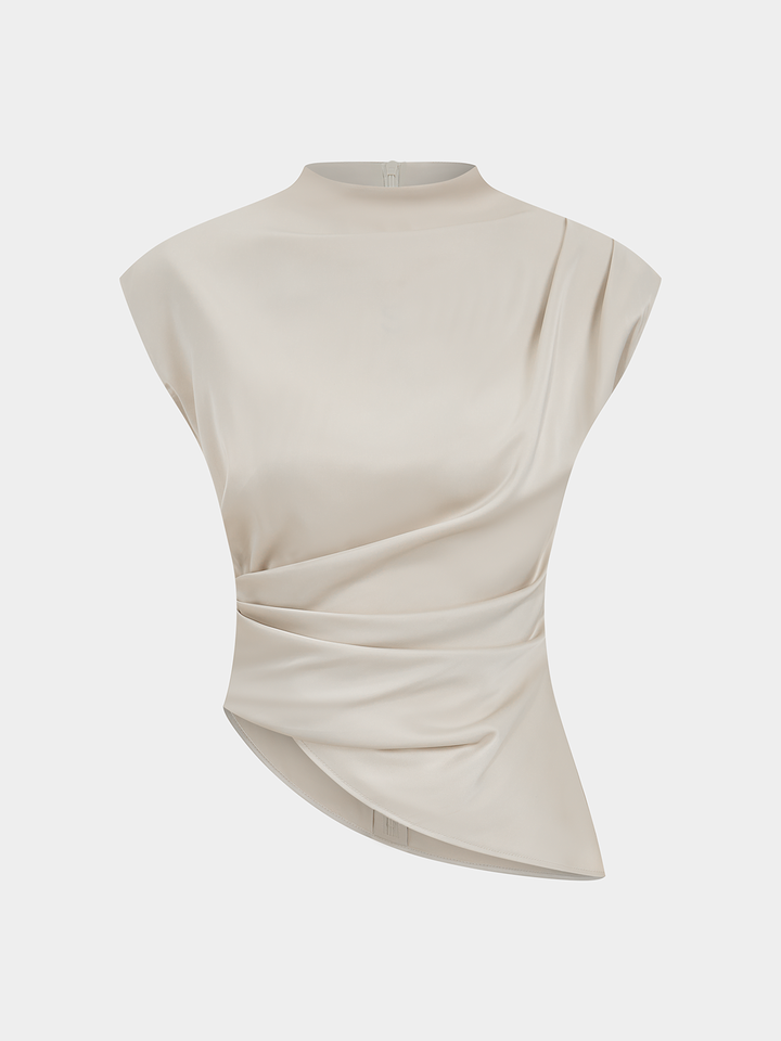 Satin Asymmetric Ruched Top & Midi Skirt Set