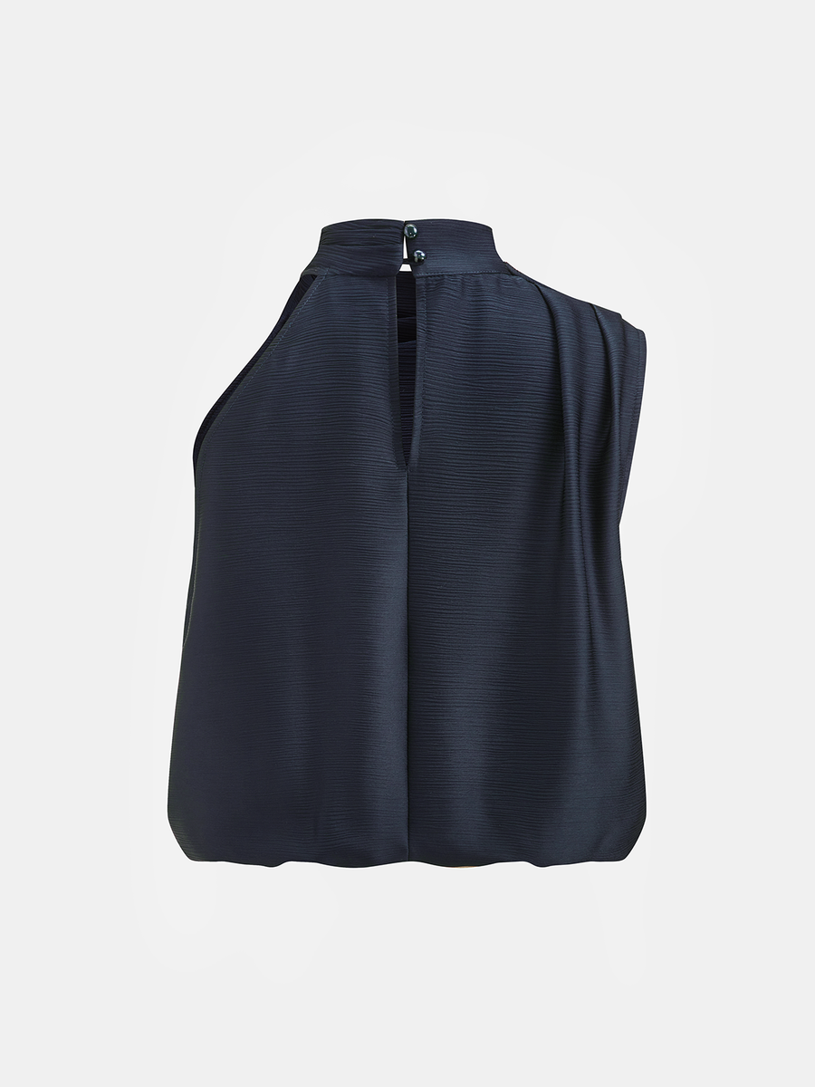 Satin Draped High Neck Sleeveless Top