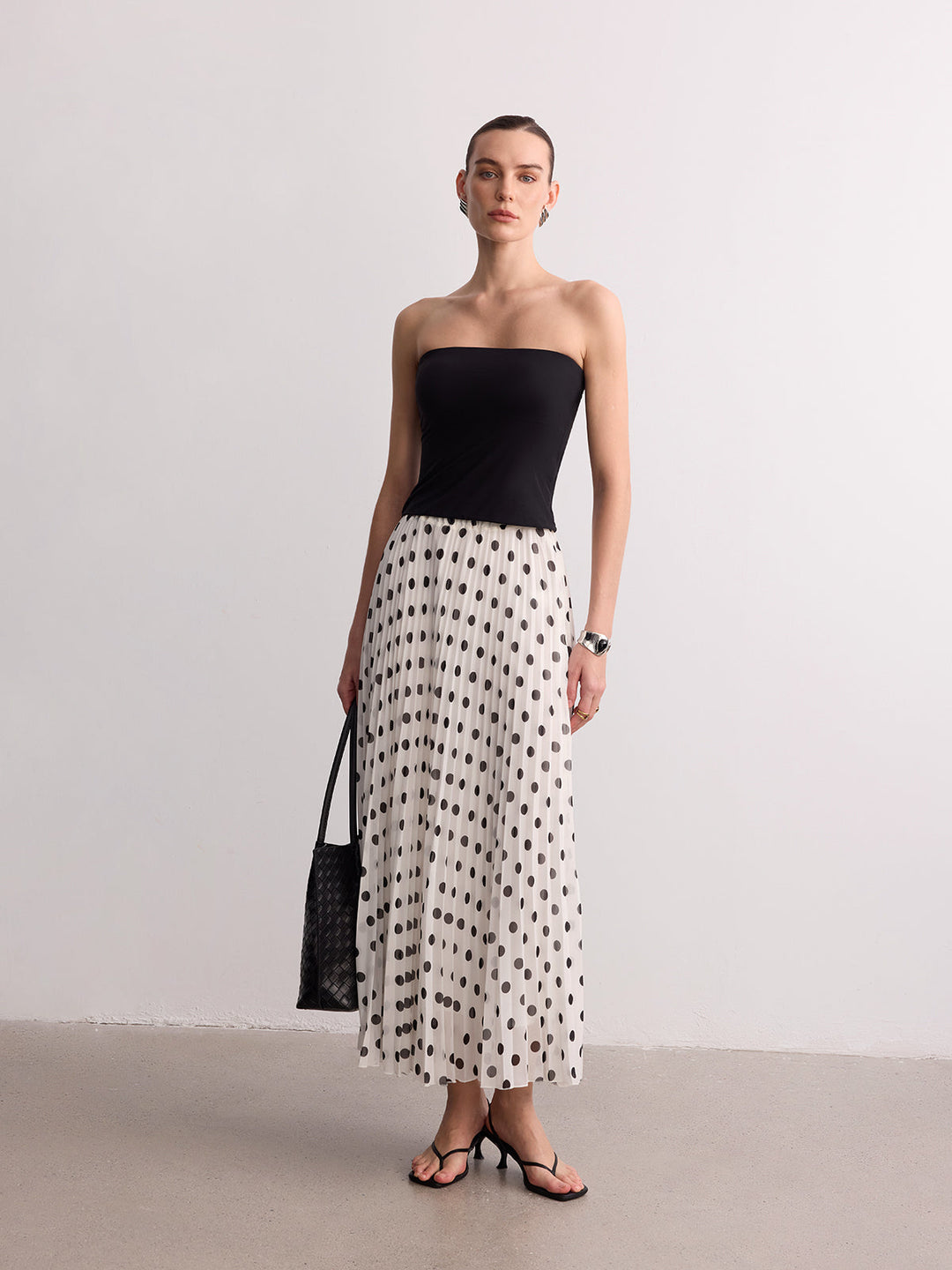 Pleated Polka Dot Maxi Skirt