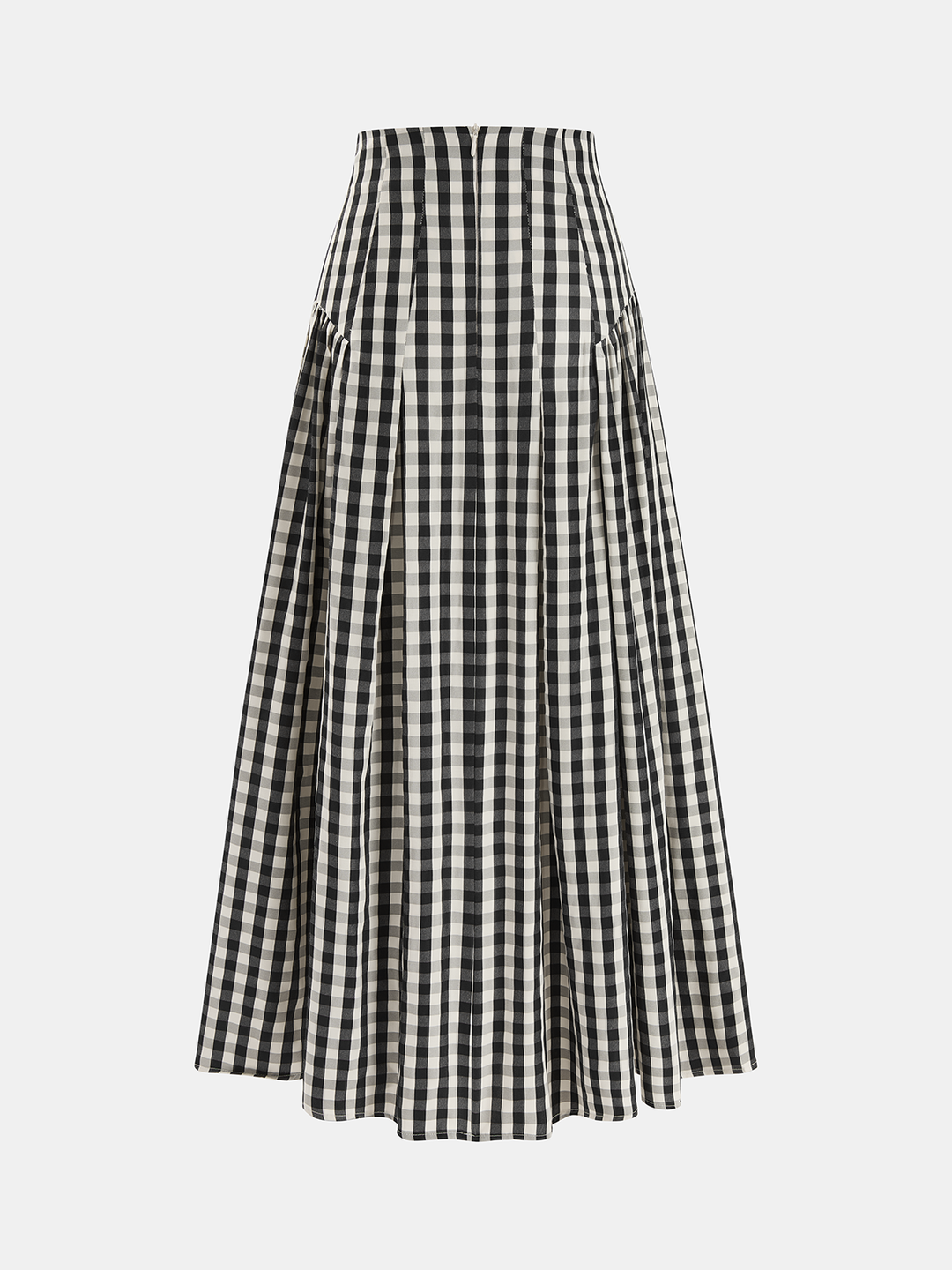 Gingham High-Waisted Pleated Midi Skirt