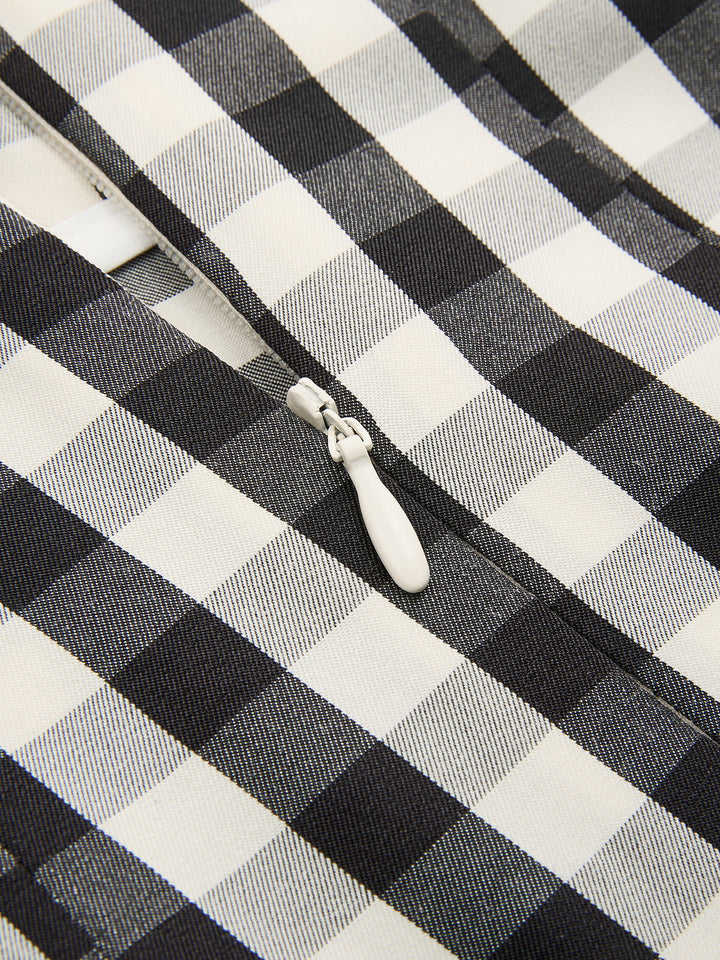 Gingham High-Waisted Pleated Midi Skirt