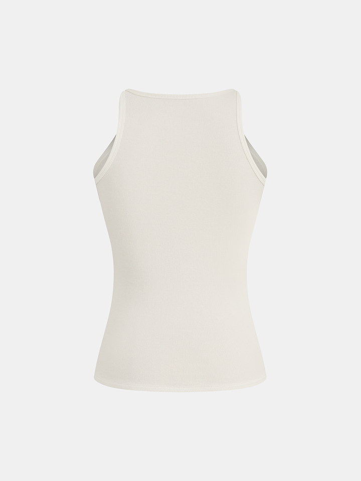 Ribbed Stretchy Faux Leather Buckle Vintage Tank Top