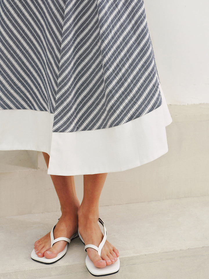 Pocket Detail Striped Midi Skirt
