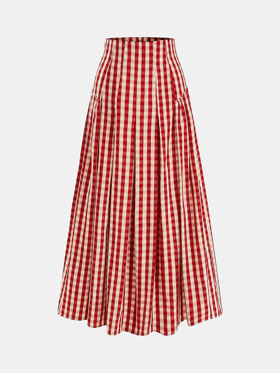 Gingham High-Waisted Pleated Midi Skirt