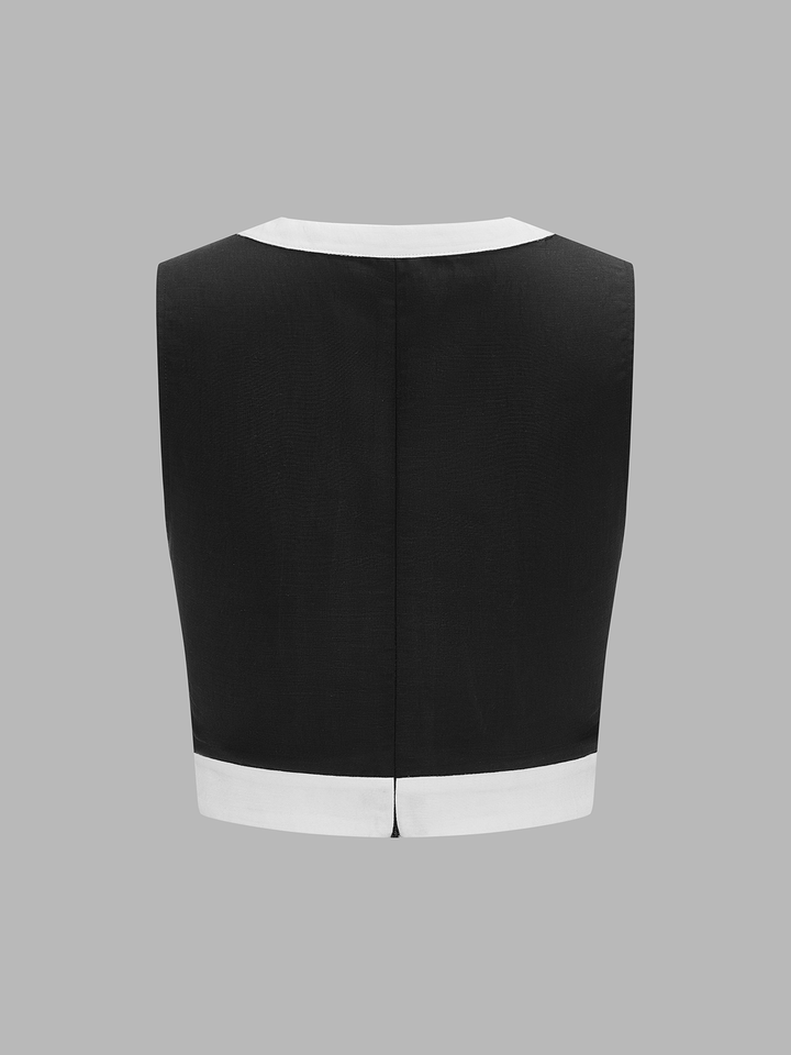 Contrast Trim Crop Top & Slit Midi Skirt Set