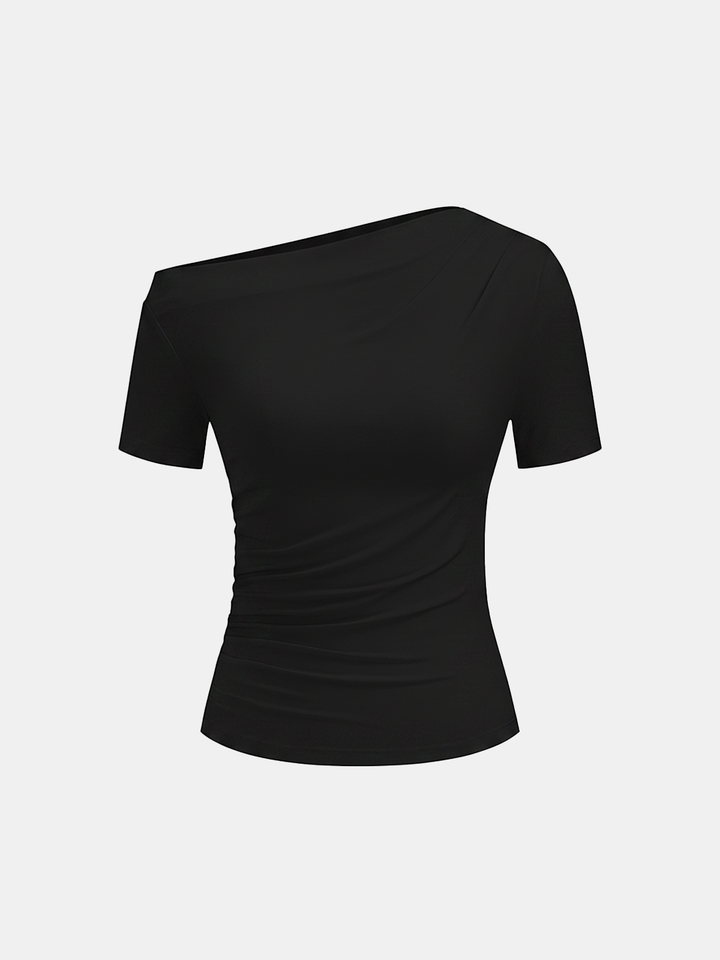 Ruched Off Shoulder Slim Short Sleeve Top