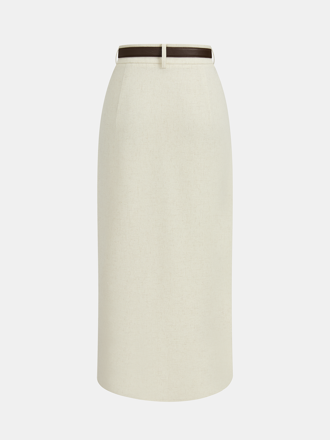 Belted Linen Blend Ruched Wrap Midi Skirt