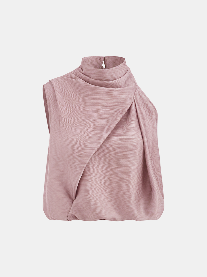 Satin Draped High Neck Sleeveless Top