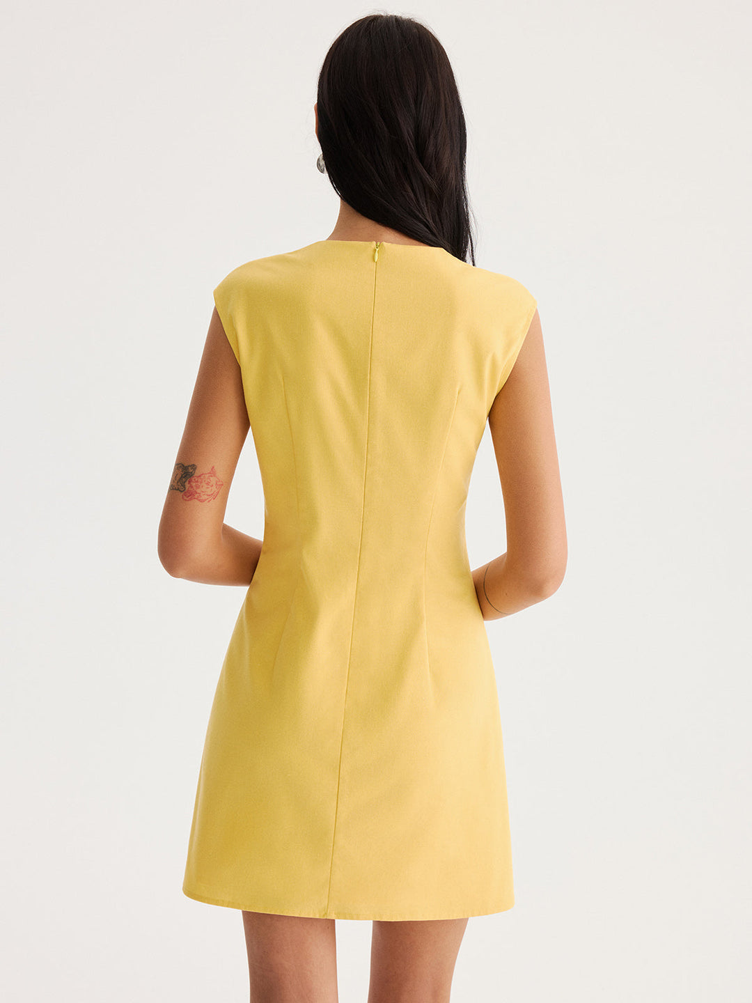 Linen Blend Eyelet Trim Sleeveless Mini Dress