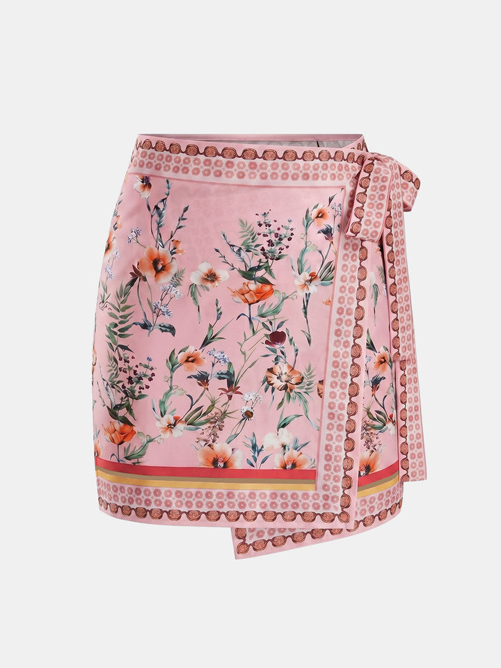 Floral Print Tie Wrap Mini Skirt