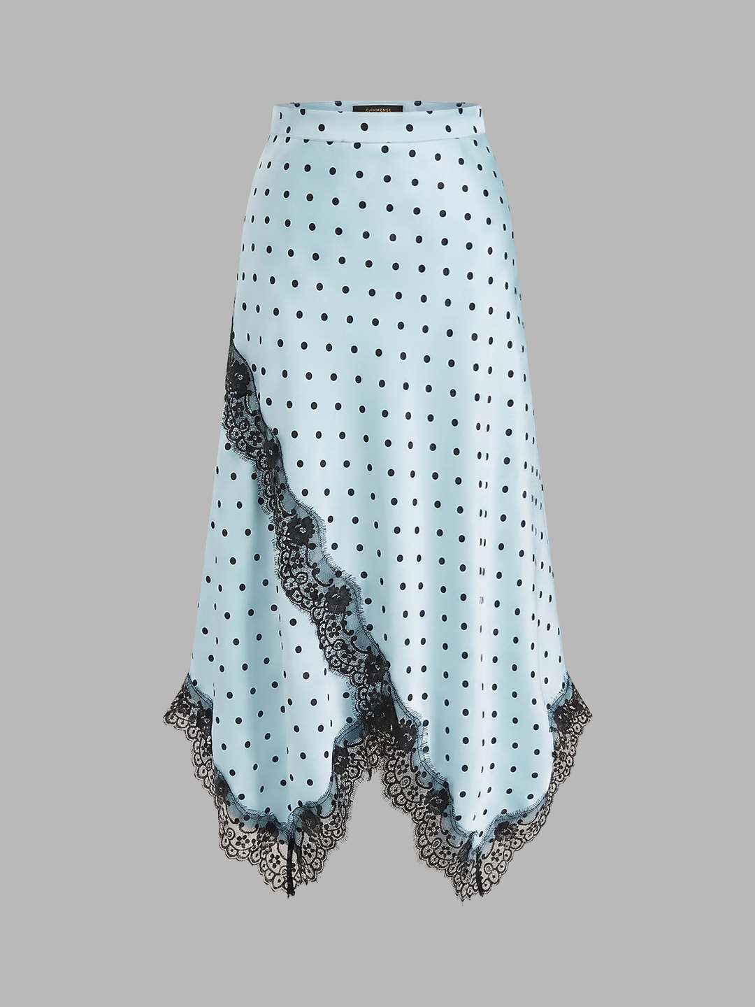 Polka Dot Lace Trim Asymmetric Midi Skirt