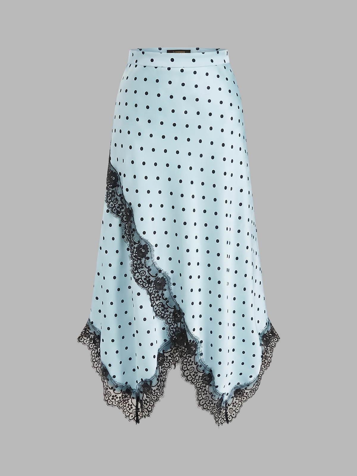 Polka Dot Lace Trim Asymmetric Midi Skirt