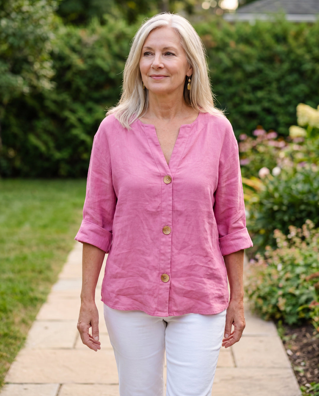 Serena™ | Relaxed Button Blouse with Tummy-Flattering Drape