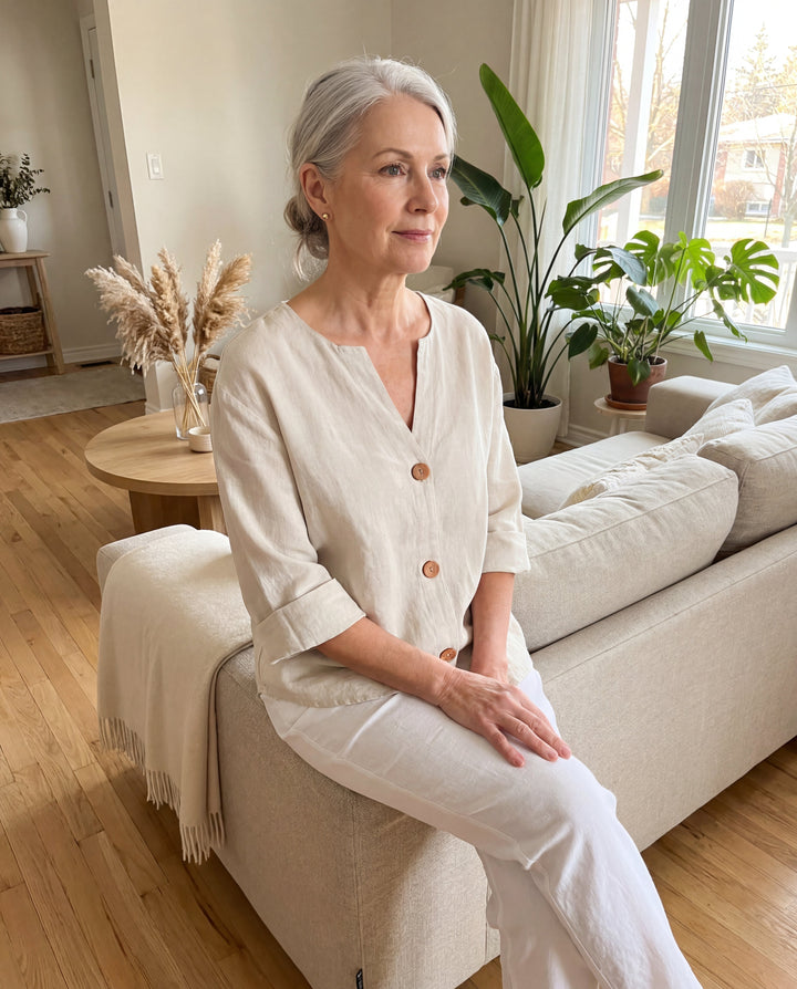 Serena™ | Relaxed Button Blouse with Tummy-Flattering Drape