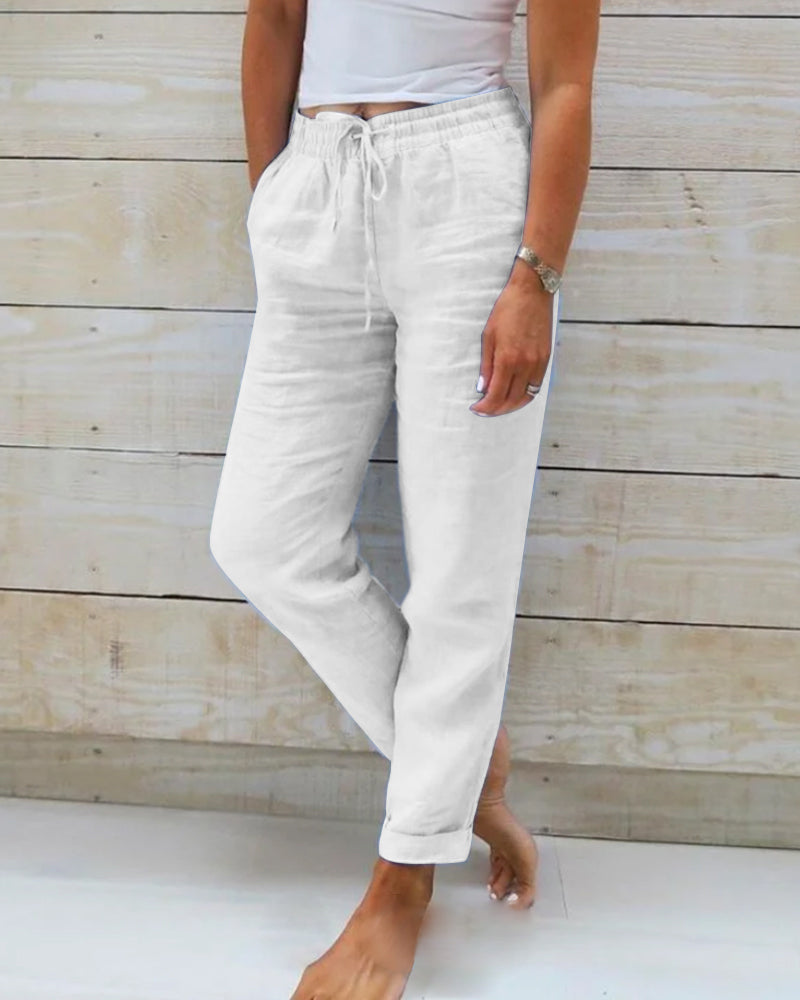 Women's Elastic Waist Cotton Linen Casual Pants