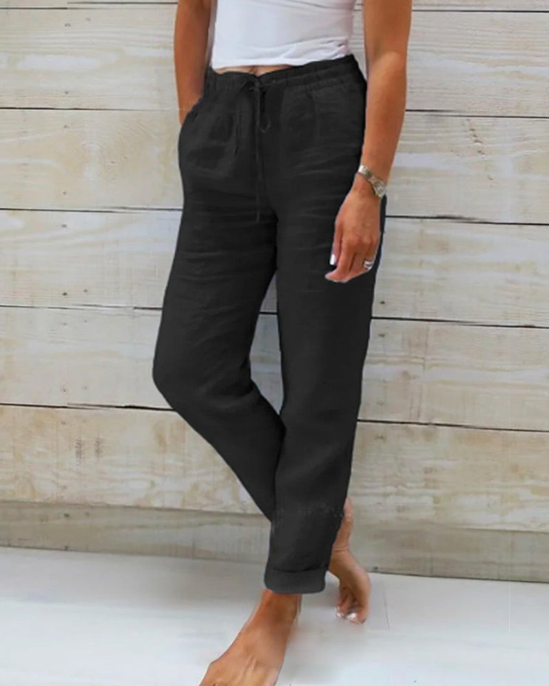 Women's Elastic Waist Cotton Linen Casual Pants