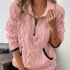 Harper | Pink Fuzzy Half-Zip Sweatshirt with Pockets